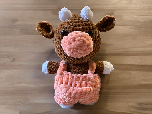 Amigurumi Crochet Cow Plushie With Overalls