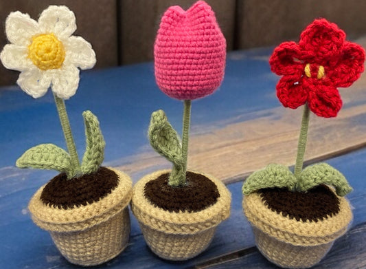 Crochet Flowers and Flower Pot